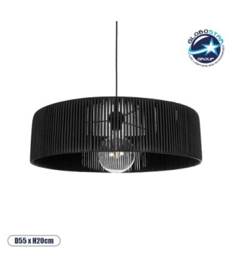 GLOBOSTAR® KYCLOS 203-0046 Boho Κρεμαστό Φωτιστικό Οροφής με Ντουί 1 x E27 AC 220-240V IP20 - Μαύρο - M55 x Π55 x Υ20cm